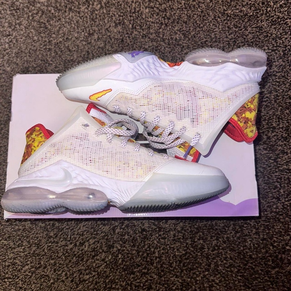 Nike Men's Lebron Shoes - White with Red and Yellow Accents